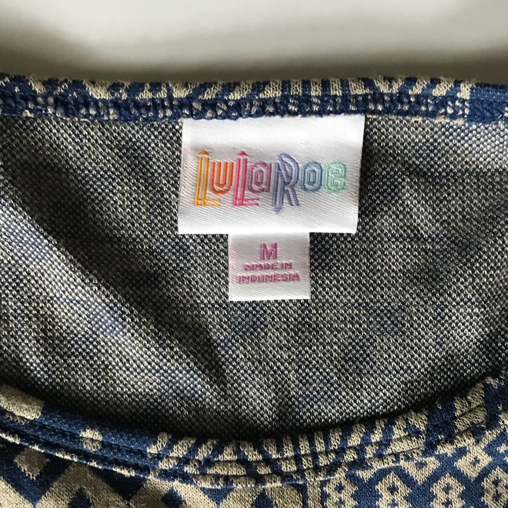 Lularoe Blue and Cream Geometric Top - Picture 4 of 6